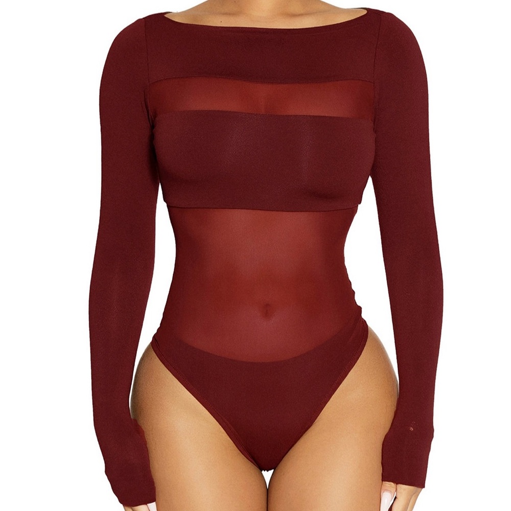 Naked Wardrobe Mesh Bodysuit- Brown